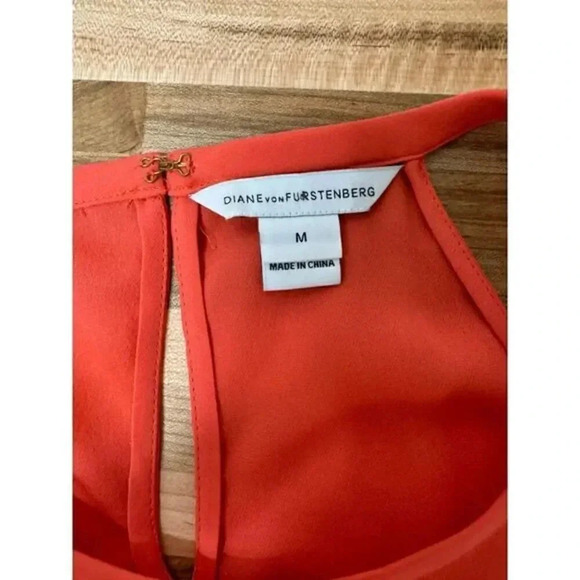 DVF | Elegant Coral Halter Top with Ruffle Hem | Summer Chic Sleeveless Blouse - Picture 8 of 8